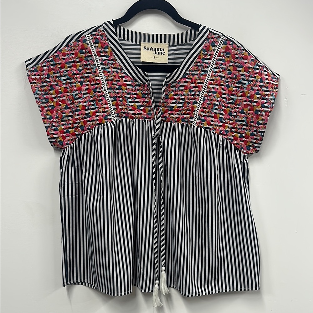 Savanna Jane striped embroidered blouse S